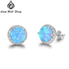 Classic 925 Sterling Silver Stud Earrings Round White Pink Blue Opal Earrings with Cubic Zirconia Jewelry Gift - Vimost Shop