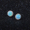 Classic 925 Sterling Silver Stud Earrings Round White Pink Blue Opal Earrings with Cubic Zirconia Jewelry Gift - Vimost Shop