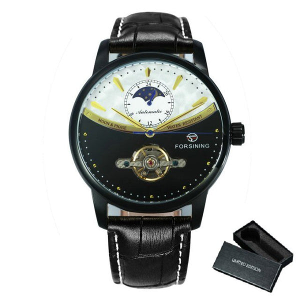 Classic Blue Moon Phase Mechanical Watch Men Automatic Tourbillon Genuine Leather Wristwatch Relogio Masculino Gift - Vimost Shop