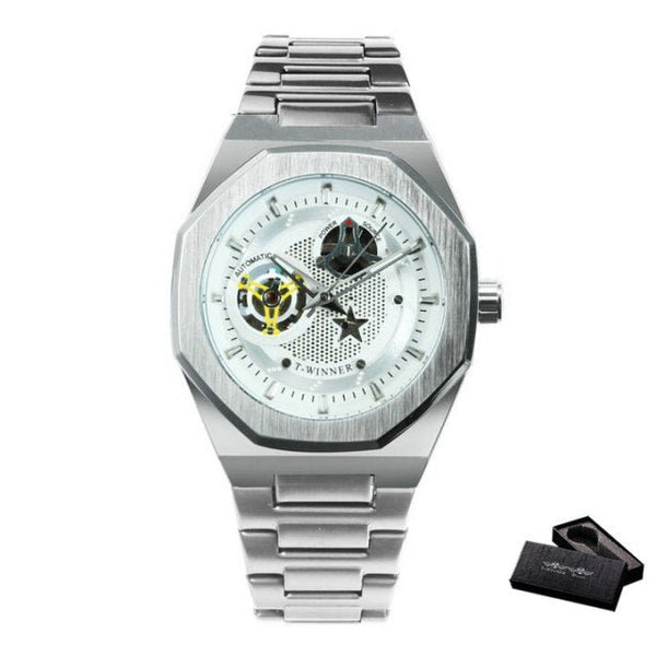 Classic Business Automatic Watch Men Skelton Mechanical Watches for Men Silver Stainless Steel Strap Wristwatches - Vimost Shop