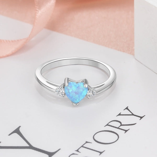 Classic Eternal Heart 925 Sterling Silver Rings for Women Blue Pink White Opal Ring Female Engagement Finger Ring - Vimost Shop