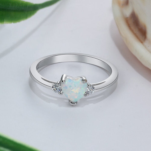 Classic Eternal Heart 925 Sterling Silver Rings for Women Blue Pink White Opal Ring Female Engagement Finger Ring - Vimost Shop