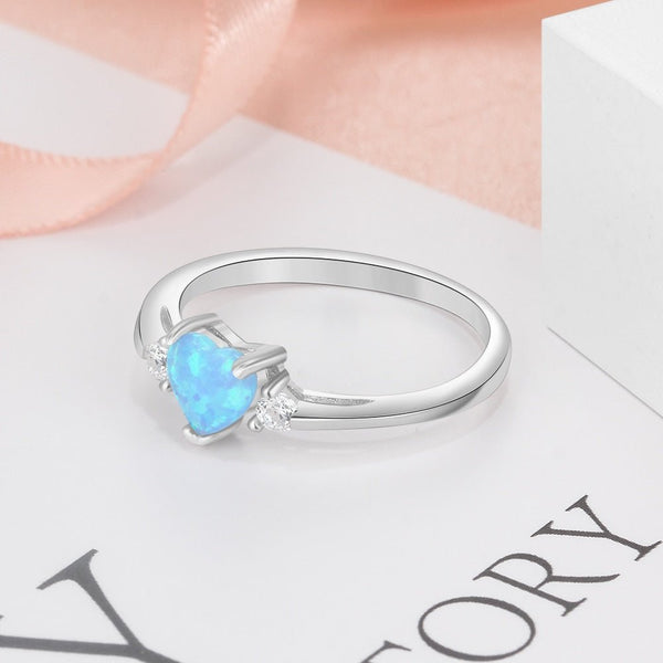 Classic Eternal Heart 925 Sterling Silver Rings for Women Blue Pink White Opal Ring Female Engagement Finger Ring - Vimost Shop