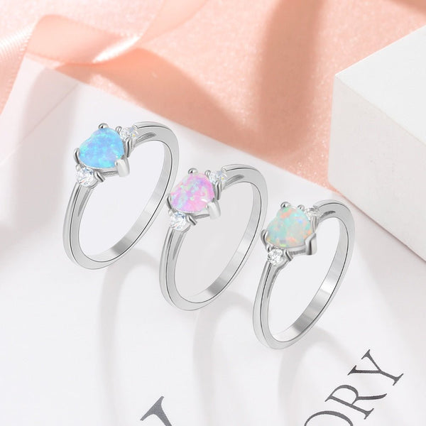 Classic Eternal Heart 925 Sterling Silver Rings for Women Blue Pink White Opal Ring Female Engagement Finger Ring - Vimost Shop