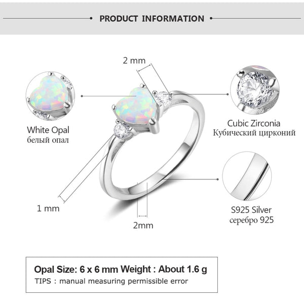 Classic Eternal Heart 925 Sterling Silver Rings for Women Blue Pink White Opal Ring Female Engagement Finger Ring - Vimost Shop