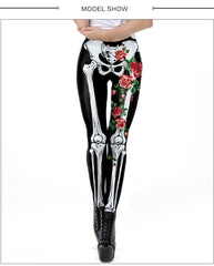 Classic Skeleton Rose Leggings For Women 3D Printing Legging Fashion Halloween Workout Pants Fitness Leggins - Vimost Shop