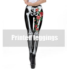 Classic Skeleton Rose Leggings For Women 3D Printing Legging Fashion Halloween Workout Pants Fitness Leggins - Vimost Shop