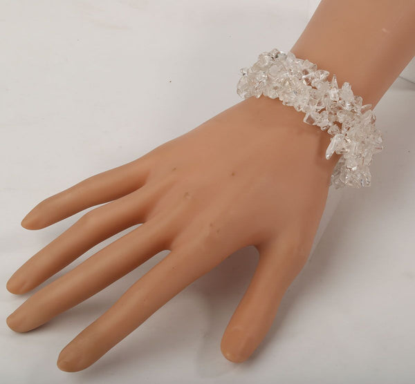 Clear Quartz Stretch Cuff 5 Layer Braided Chunky Chakra Bracelet Handmade Jewelry Bridal gift for Women Girls Mom - Vimost Shop
