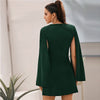 Cloak Sleeve Pocket Side Dress Without Belt Women Autumn Solid O-neck Short Fitted Elegant Highstreet Dresses - Vimost Shop