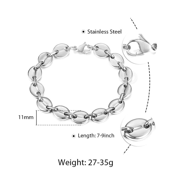 Coffee Beans Link Chain Bracelet Stainless Steel Gold Silver Color for Men Women Simple Bracelet Jewelry Gift 7/9/11mm - Vimost Shop