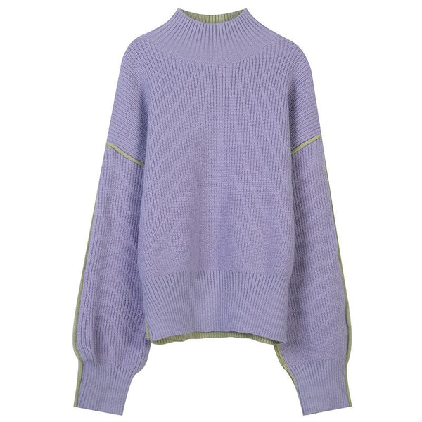 Cold Winter Women Knitted Turtleneck Thicken Sweaters Casual Basic Pullover Jumper Patchwork Long Sleeve Loose Tops - Vimost Shop