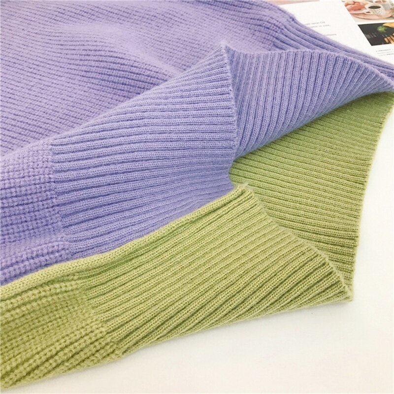 Cold Winter Women Knitted Turtleneck Thicken Sweaters Casual Basic Pullover Jumper Patchwork Long Sleeve Loose Tops - Vimost Shop