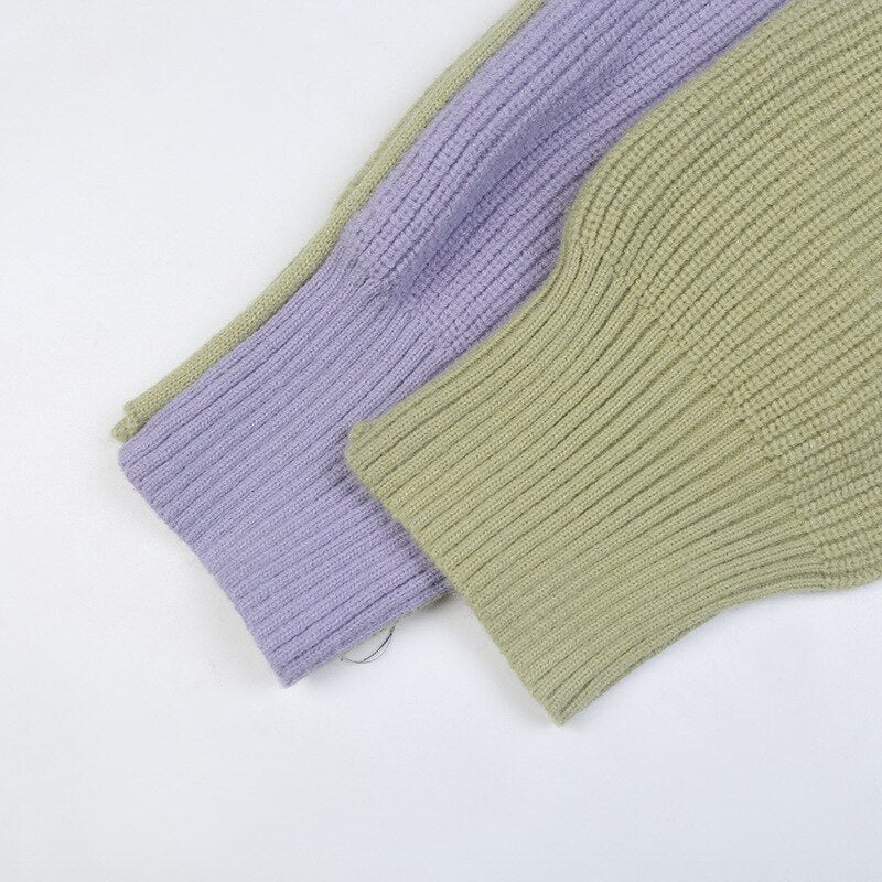 Cold Winter Women Knitted Turtleneck Thicken Sweaters Casual Basic Pullover Jumper Patchwork Long Sleeve Loose Tops - Vimost Shop