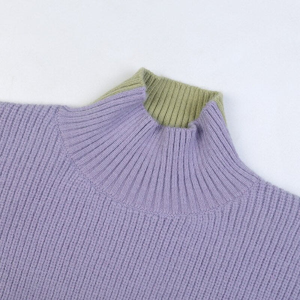 Cold Winter Women Knitted Turtleneck Thicken Sweaters Casual Basic Pullover Jumper Patchwork Long Sleeve Loose Tops - Vimost Shop