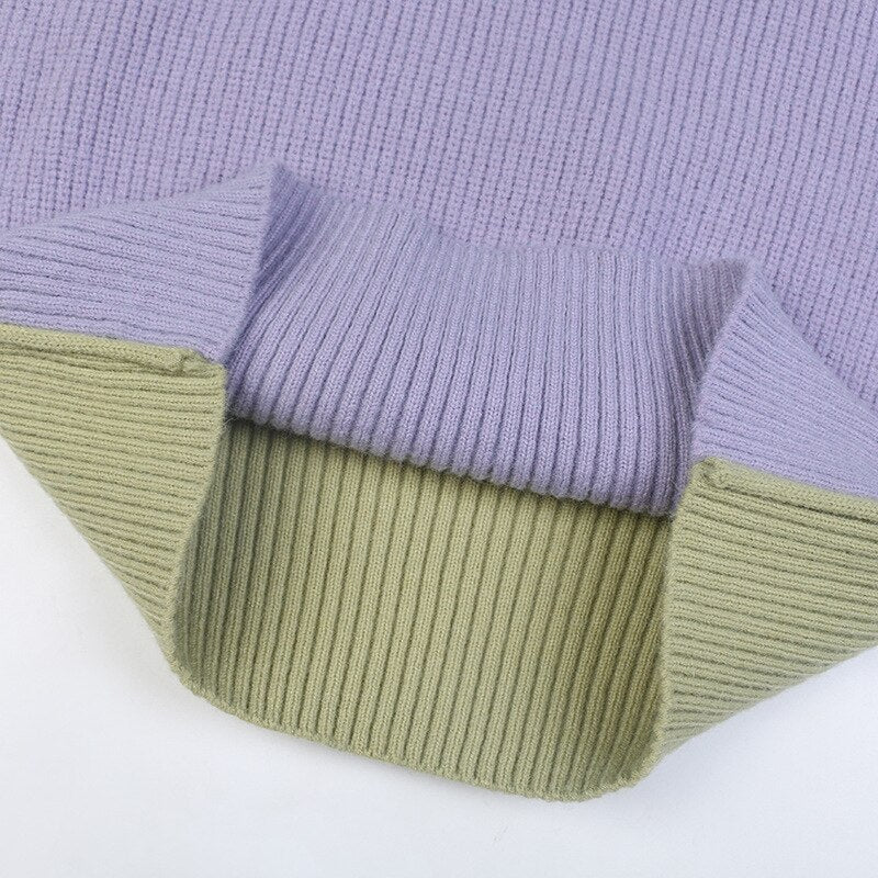 Cold Winter Women Knitted Turtleneck Thicken Sweaters Casual Basic Pullover Jumper Patchwork Long Sleeve Loose Tops - Vimost Shop