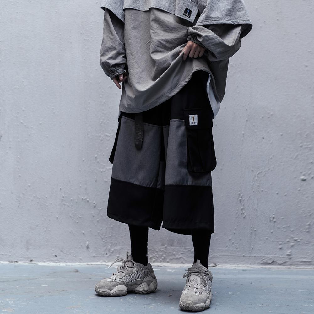 Color Block Cargo Shorts Mens 2020 Multi Pockets Hip Hop Baggy Streetwear Short Pants Casual Harajuku Capri Pants - Vimost Shop