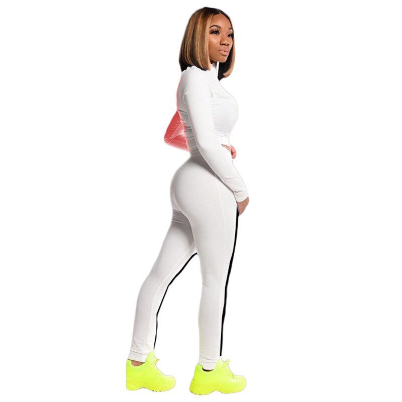 Color Patchwork Sports Two Piece Set Long Sleeve Zipper Crop Top Pencil Pants Tracksuit Workout Push Up Running Energy Suit - Vimost Shop