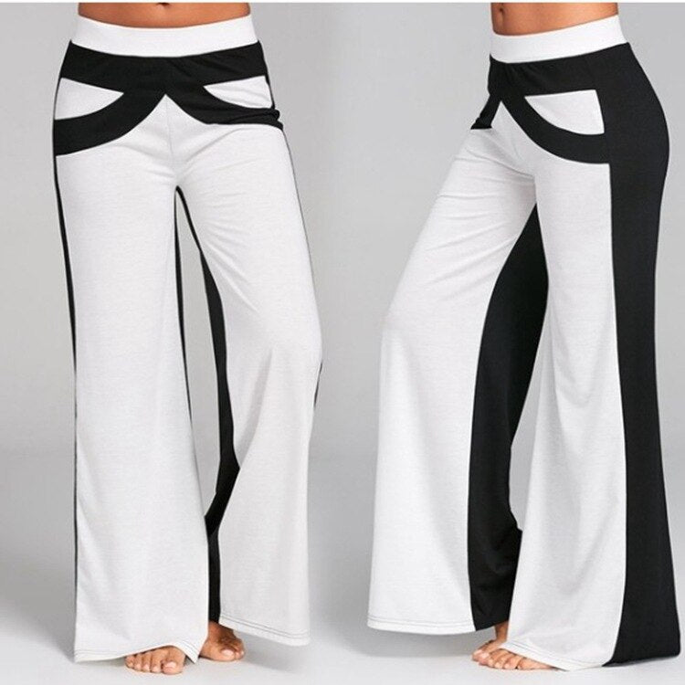 Color Patchwork Wide Leg Pants High Waist Wide Leg Trousers Fitness Loose Dancing Yoga Pants Sports Workout Gym Fitness Pants - Vimost Shop