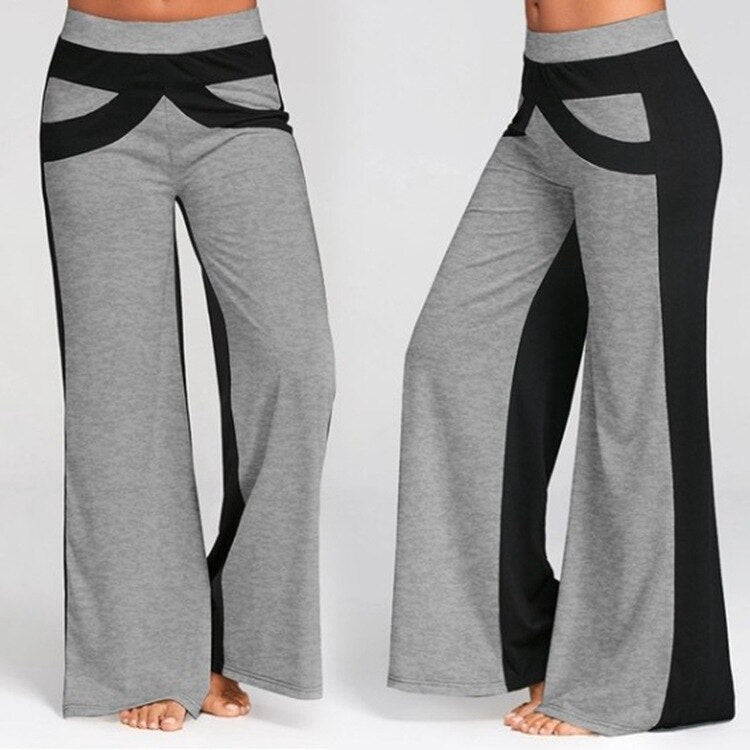 Color Patchwork Wide Leg Pants High Waist Wide Leg Trousers Fitness Loose Dancing Yoga Pants Sports Workout Gym Fitness Pants - Vimost Shop