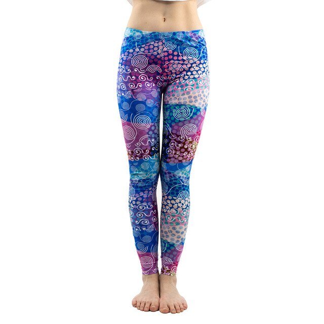 Colorful Dot Print Stitching Pattern Leggings Fitness Stretch Slim Bottoms Sexy Workout Elasticity Pants - Vimost Shop