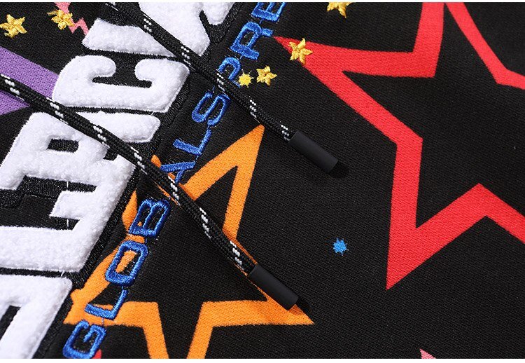 Colorful Star Print Letter Patch Hoodie Men Baggy Sweatshirt Pullover Harajuku High Street Hip Hop Style Streetwear Men - Vimost Shop