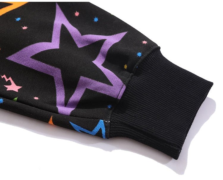 Colorful Star Print Letter Patch Hoodie Men Baggy Sweatshirt Pullover Harajuku High Street Hip Hop Style Streetwear Men - Vimost Shop