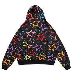 Colorful Star Print Letter Patch Hoodie Men Baggy Sweatshirt Pullover Harajuku High Street Hip Hop Style Streetwear Men - Vimost Shop