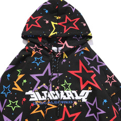 Colorful Star Print Letter Patch Hoodie Men Baggy Sweatshirt Pullover Harajuku High Street Hip Hop Style Streetwear Men - Vimost Shop