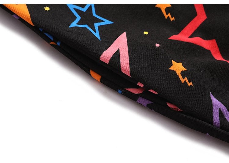 Colorful Star Print Letter Patch Hoodie Men Baggy Sweatshirt Pullover Harajuku High Street Hip Hop Style Streetwear Men - Vimost Shop