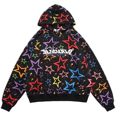 Colorful Star Print Letter Patch Hoodie Men Baggy Sweatshirt Pullover Harajuku High Street Hip Hop Style Streetwear Men - Vimost Shop