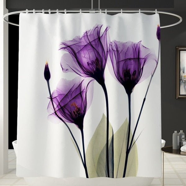 Colorful Tulip Lotus Flowers Trees Shower Curtain Sets Non-Slip Rugs Toilet Lid Cover and Bath Mat Waterproof Bathroom Curtains - Vimost Shop