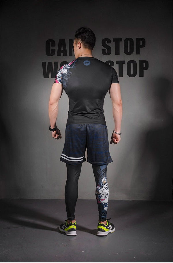 Compression Shirt Fitness 3D Prints Short Sleeves T Shirt Men Bodybuilding Skin Tight Crossfit Workout O-Neck Top - Vimost Shop