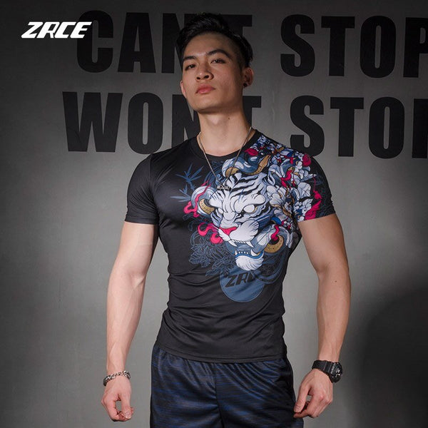 Compression Shirt Fitness 3D Prints Short Sleeves T Shirt Men Bodybuilding Skin Tight Crossfit Workout O-Neck Top - Vimost Shop