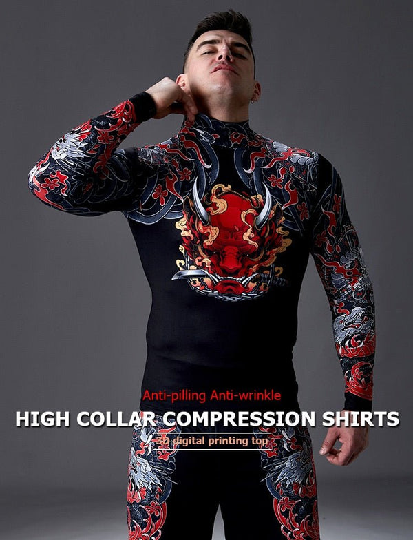 Compression Top High collar Running Shirt Men Long Sleeve Bodybuilding Sportswear T-shirt Gym t Shirt Men Fitness Tight rashgard - Vimost Shop