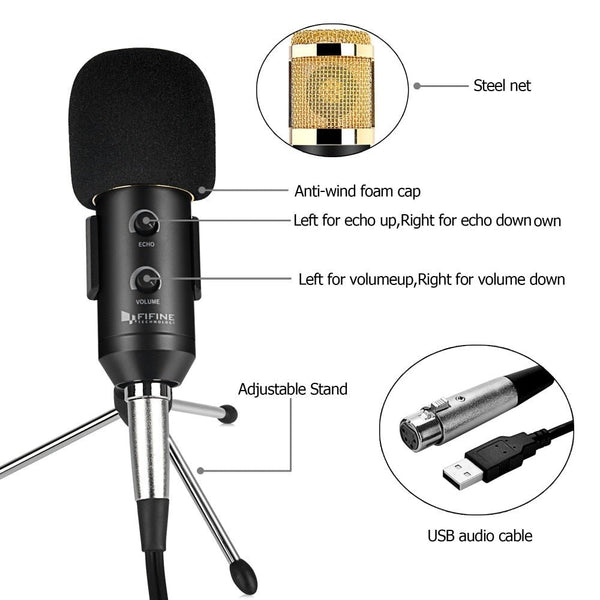 Condenser Microphone with Tripod Stand Microphone Clip USB Socket suit for PC Macbook for Online Teaching Chatting - Vimost Shop