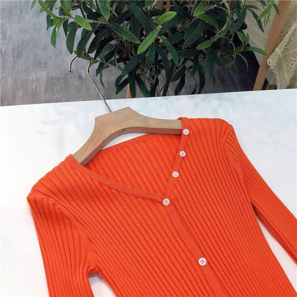 Contrast Color Stitching Irregular Thin Section Knitted Stretch Cardigan Ladies Spring Autumn New Fashion Slim Fit Top - Vimost Shop