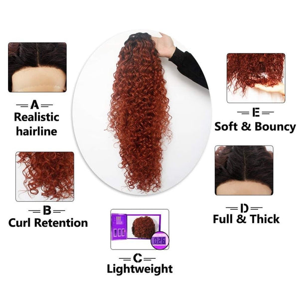 Copper Red Burgundy Black Synthetic Lace Front Wig with Baby Hair Long Afro kinky Curly Futura Wigs for Women - Vimost Shop