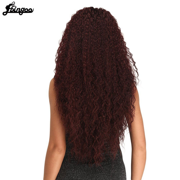 Copper Red Burgundy Black Synthetic Lace Front Wig with Baby Hair Long Afro kinky Curly Futura Wigs for Women - Vimost Shop