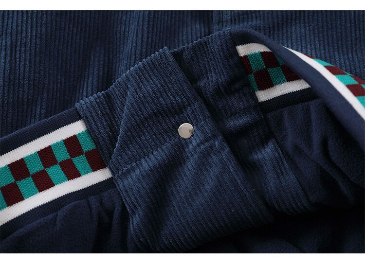 Corduroy Jacket Men Daisy Flowers Letter Embroidery Patchwork Coat Loose Harajuku Retro College Style Streetwear Unisex - Vimost Shop