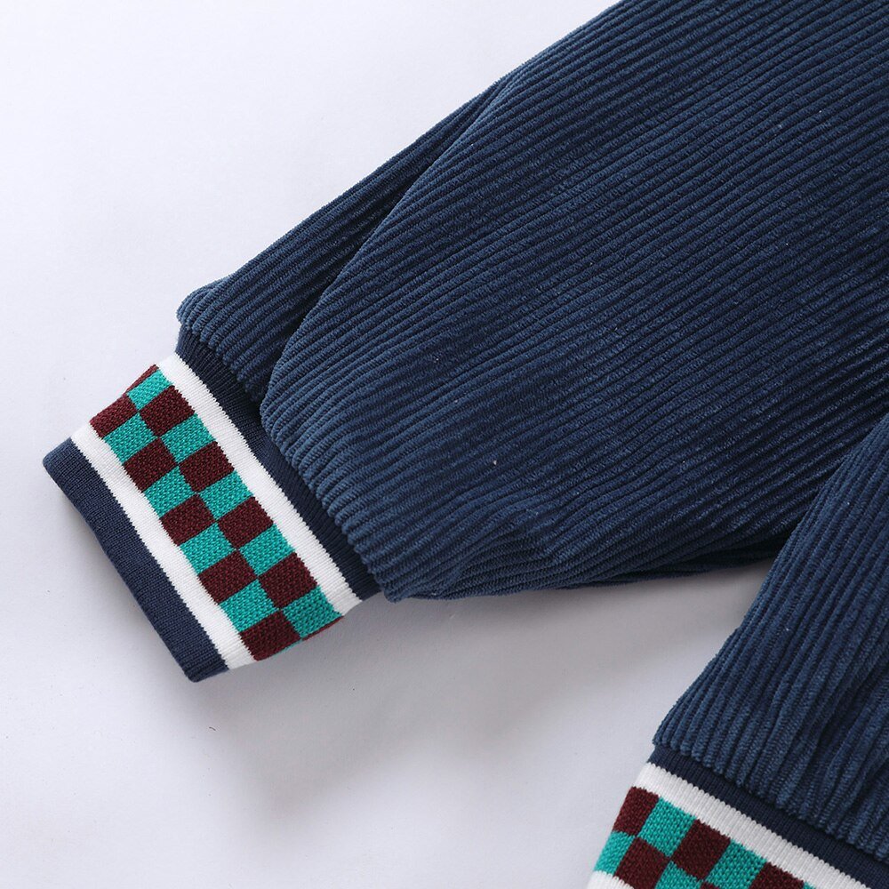 Corduroy Jacket Men Daisy Flowers Letter Embroidery Patchwork Coat Loose Harajuku Retro College Style Streetwear Unisex - Vimost Shop