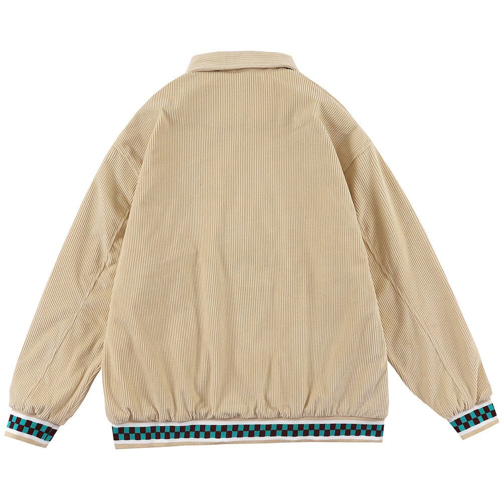 Corduroy Jacket Men Daisy Flowers Letter Embroidery Patchwork Coat Loose Harajuku Retro College Style Streetwear Unisex - Vimost Shop