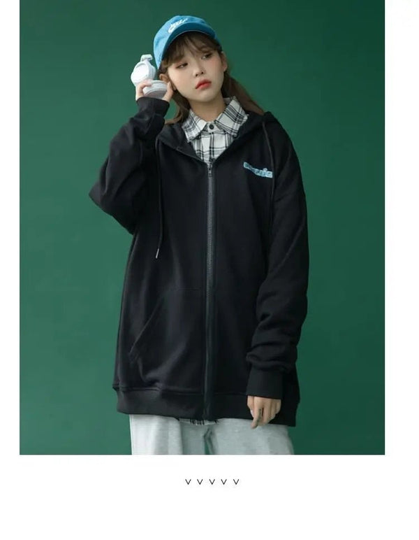 Cotton jacket female new Korean loose hooded zipper Winter Autumn Plus Size Women's Harajuku Hoodies Tops - Vimost Shop