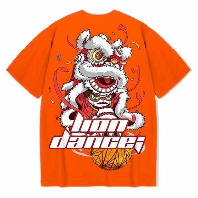 Cotton T-shirt Lion Dance Print Tide brand Hip Hop short sleeve Tee Chinese style man Summer street Fashion Casual top - Vimost Shop