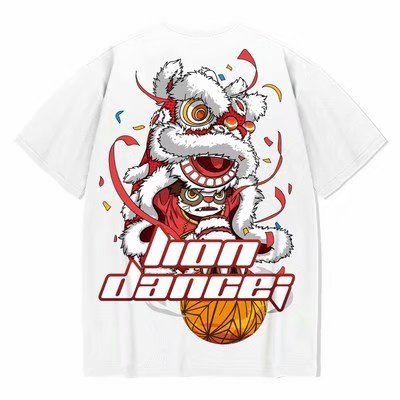 Cotton T-shirt Lion Dance Print Tide brand Hip Hop short sleeve Tee Chinese style man Summer street Fashion Casual top - Vimost Shop
