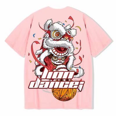 Cotton T-shirt Lion Dance Print Tide brand Hip Hop short sleeve Tee Chinese style man Summer street Fashion Casual top - Vimost Shop