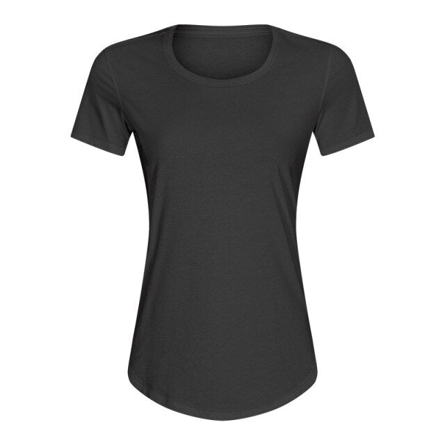 Cotton Yoga Exercise Workout T-shirt Women Anti-sweat Hip-length Running Fitness Gym Short Sleeve Shirts Tee - Vimost Shop