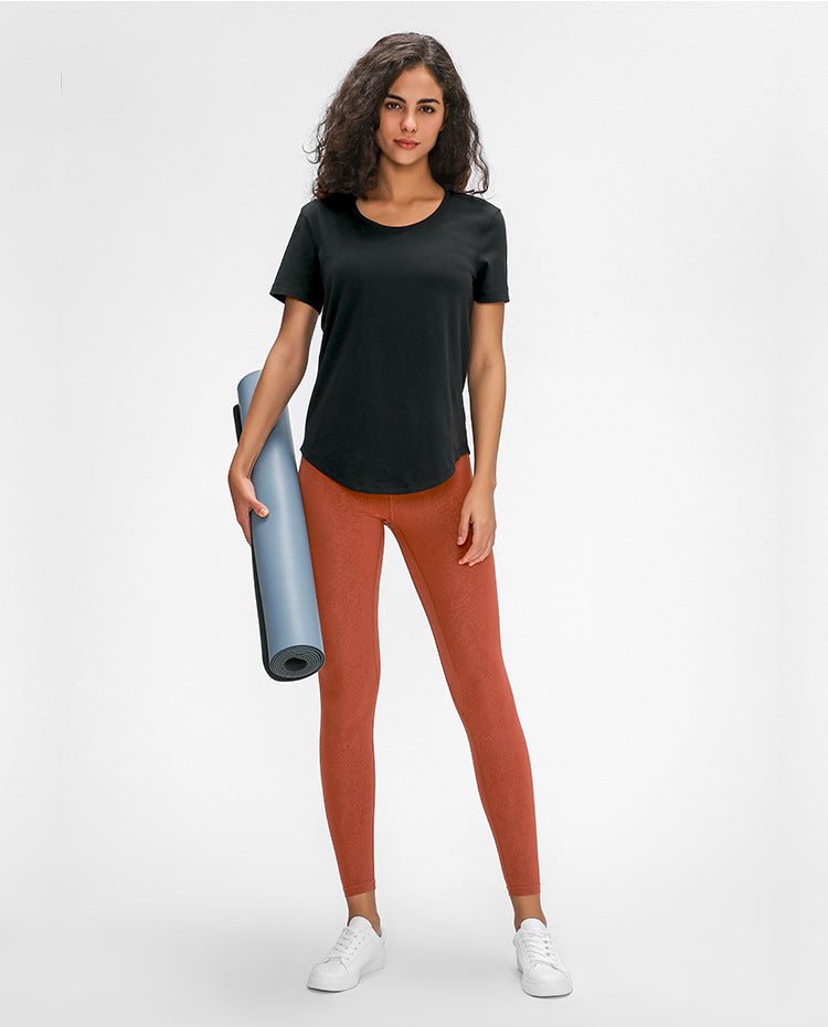 Cotton Yoga Exercise Workout T-shirt Women Anti-sweat Hip-length Running Fitness Gym Short Sleeve Shirts Tee - Vimost Shop