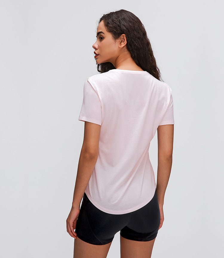 Cotton Yoga Exercise Workout T-shirt Women Anti-sweat Hip-length Running Fitness Gym Short Sleeve Shirts Tee - Vimost Shop