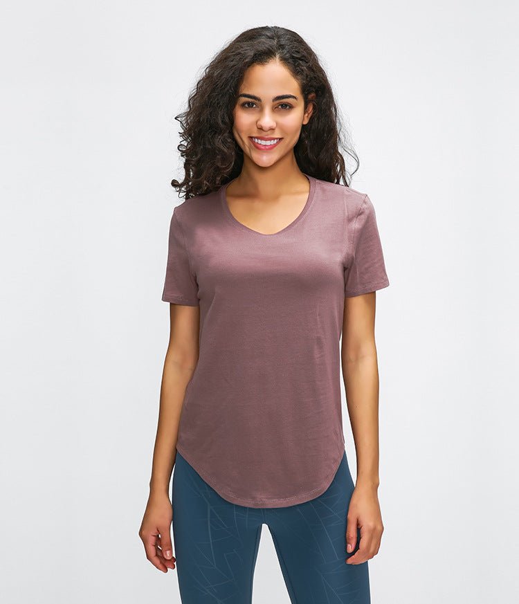 Cotton Yoga Exercise Workout T-shirt Women Anti-sweat Hip-length Running Fitness Gym Short Sleeve Shirts Tee - Vimost Shop