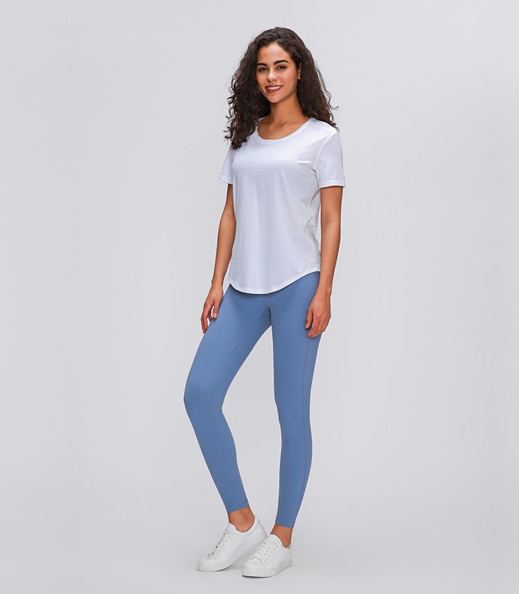 Cotton Yoga Exercise Workout T-shirt Women Anti-sweat Hip-length Running Fitness Gym Short Sleeve Shirts Tee - Vimost Shop